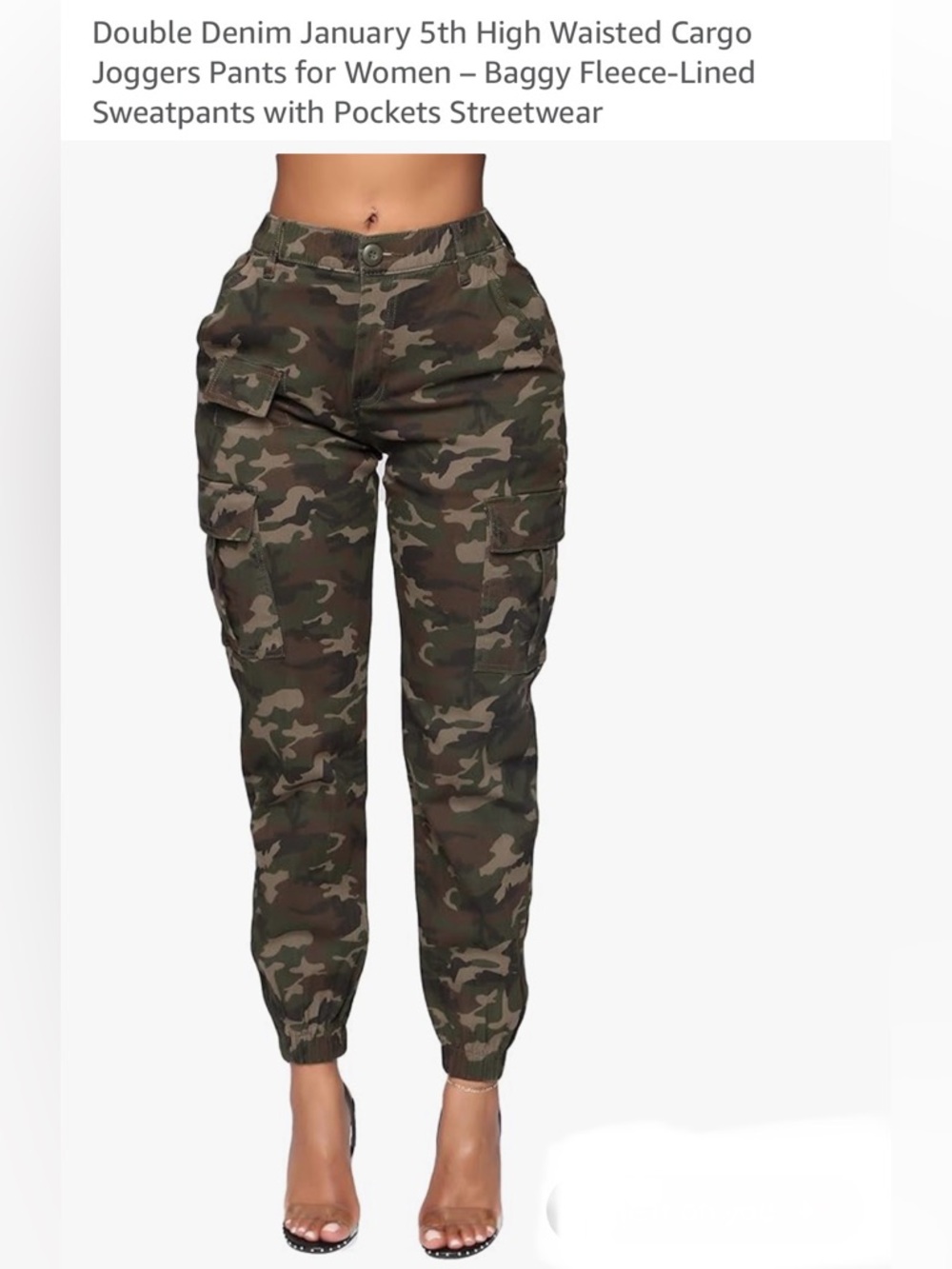 Double Denim High waisted Camo Cargo GREEN Jogger Pants-FREE SHIRT WITH PURCHASE